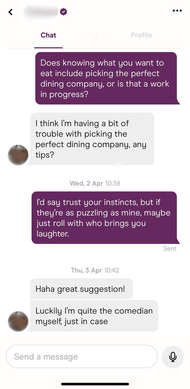 Example dating app screenshot